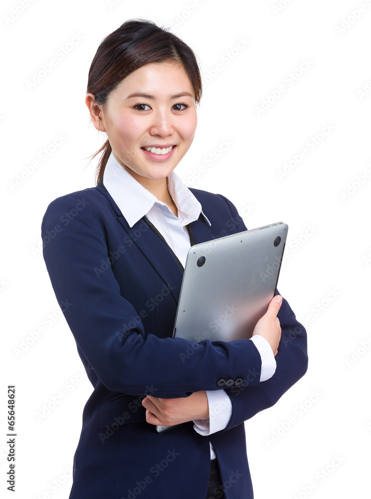 Business woman holding with laptop computer Business woman holding with laptop computer