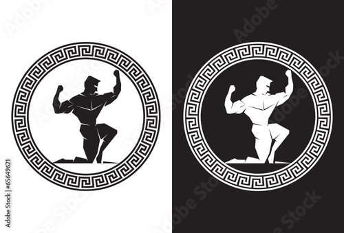 Hercules inside a Greek Key front view