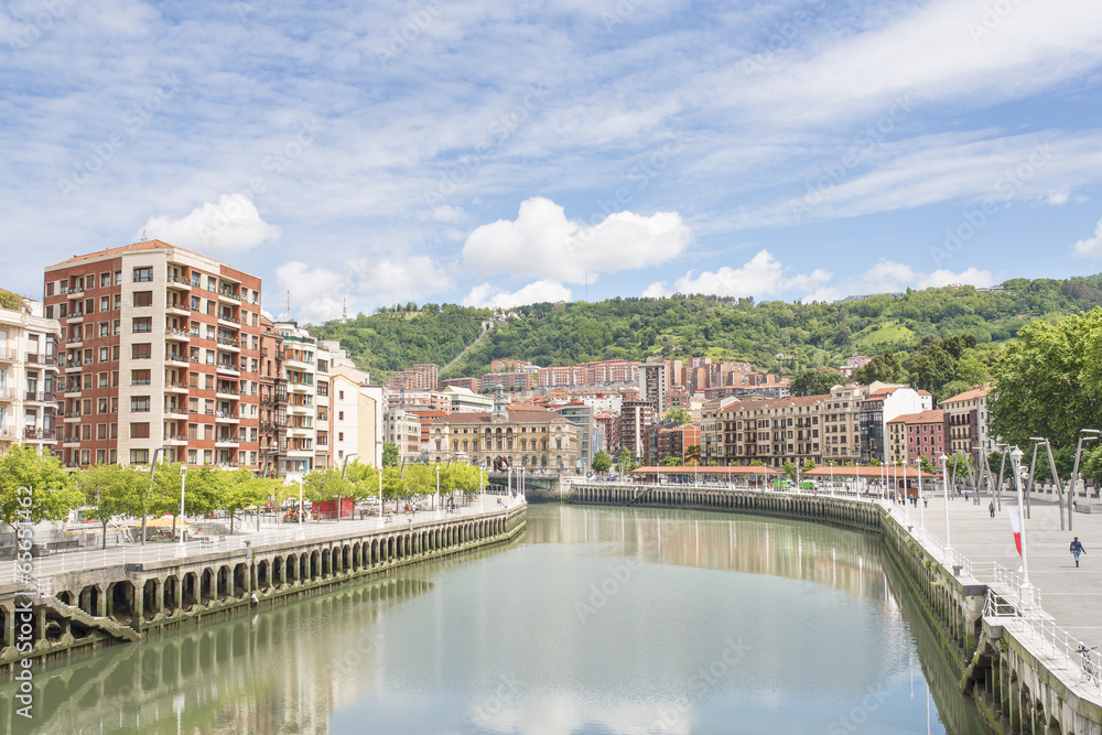 Bilbao cityscape and Nerbion river, Bizkaia, Basque country, Spa