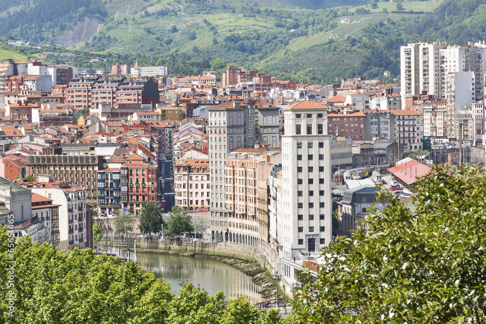 Aerial views of Bilbao city and facades, Bizkaia, Basque country