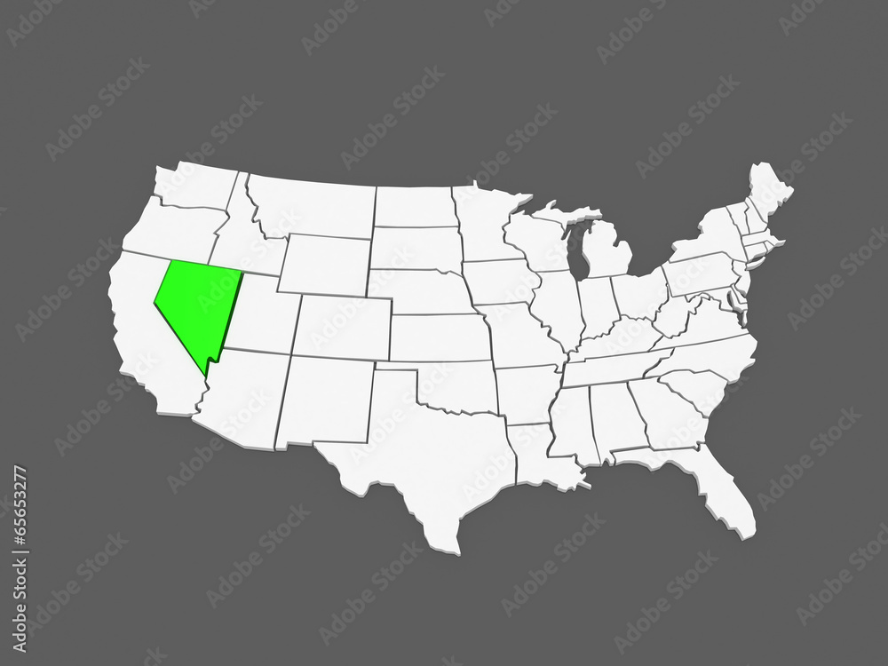 Three-dimensional map of Nevada. USA.