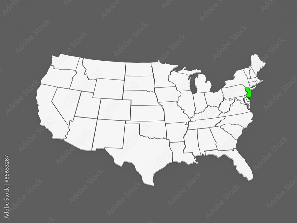 Fototapeta premium Three-dimensional map of New Jersey. USA.