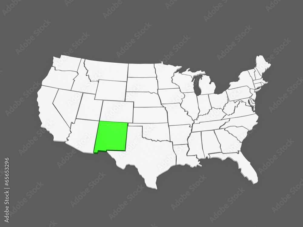 Fototapeta premium Three-dimensional map of New Mexico. USA.