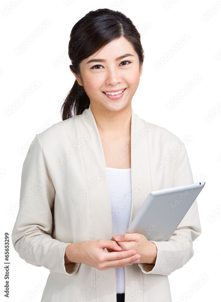 Woman holding tablet computer Woman holding tablet computer