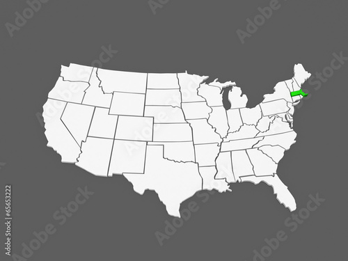 Three-dimensional map of Massachusetts. USA.