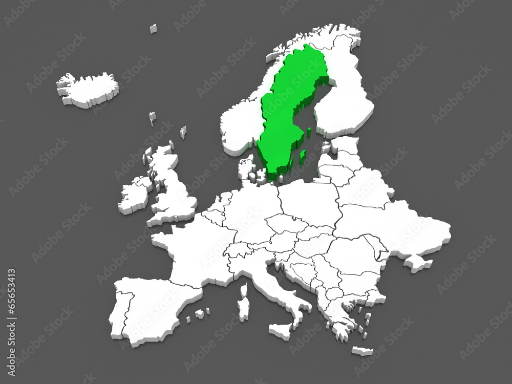 Obraz premium Map of Europe and Sweden.