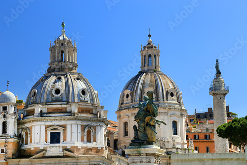 Trajan's Column and Santa Maria di Loreto Church, Rome, Italy