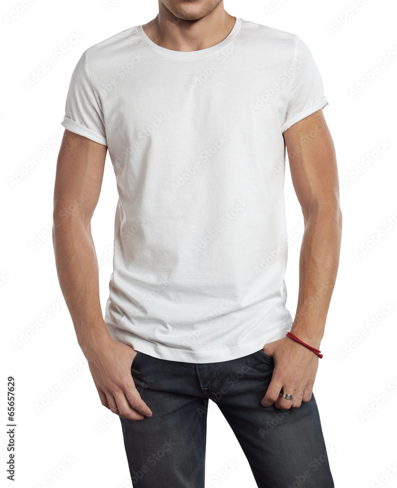 man wearing blank t-shirt. Isolated on white. man wearing blank t-shirt. Isolated on white.