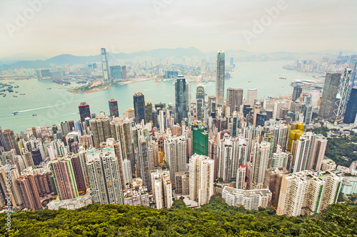 Panoramic Skyline of Hong Kong City from the Peak photo