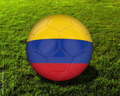 3d Colombia Soccer Ball with Grass Background - isolated