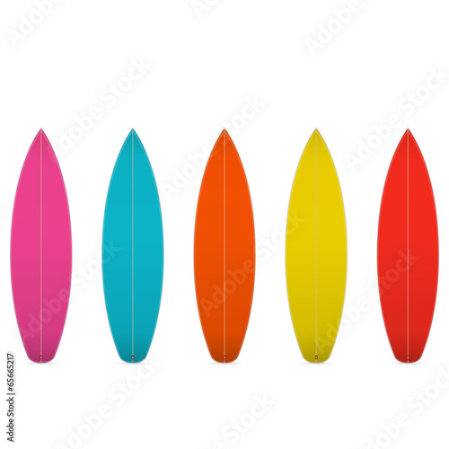 Set of colorful blank surfboards