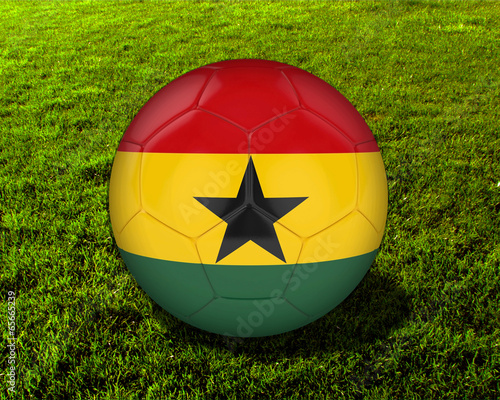 3d Ghana Soccer Ball with Grass Background - isolated