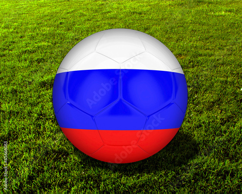 3d Russia Soccer Ball with Grass Background - isolated