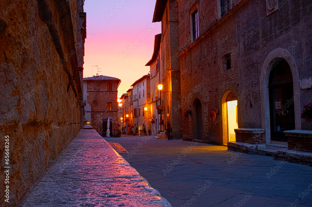 Sunset on the streets of Pienza