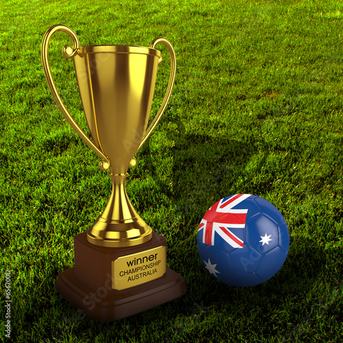 3d Australia Soccer Cup and Ball Grass Background - isolated photo