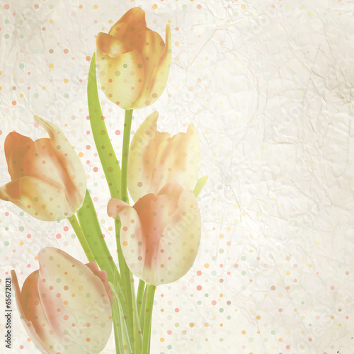 Vintage card with tulips and copyspace. EPS 10