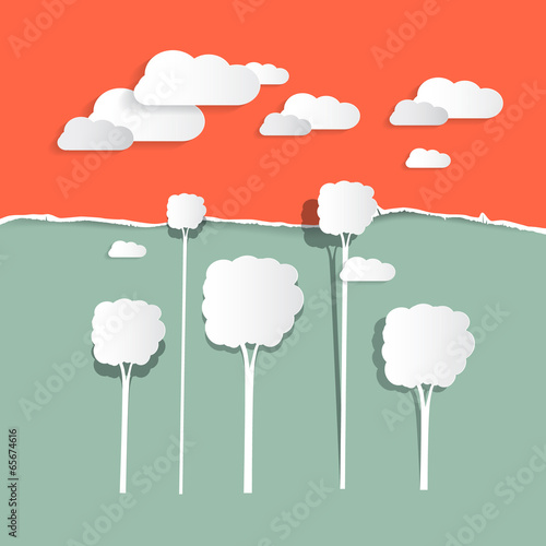 Paper Clouds and Trees - Nature Illustration