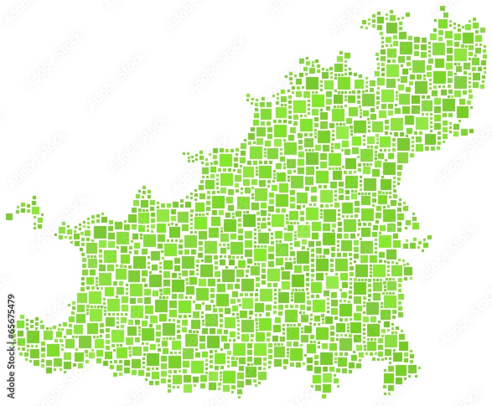 Decorative map of Guernsey in a mosaic of green squares