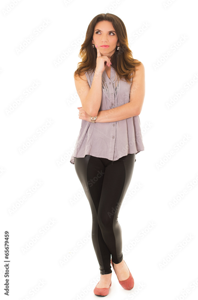 thinking woman on a white background thinking woman on a white background