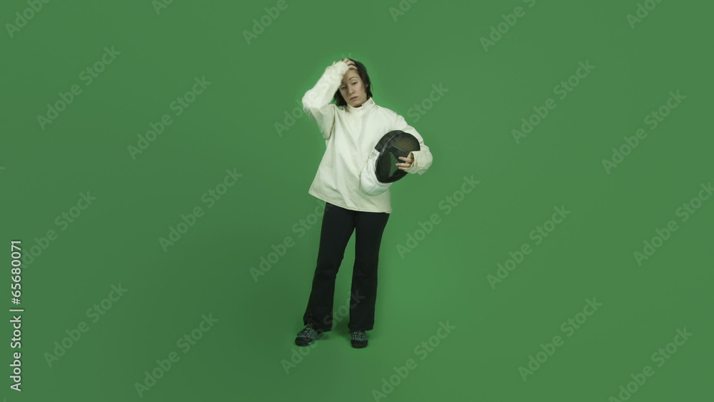 caucasian fencing with sword girl isolated on green screen luck caucasian fencing with sword girl isolated on green screen luck