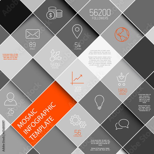 Vector black and white mosaic infographic template