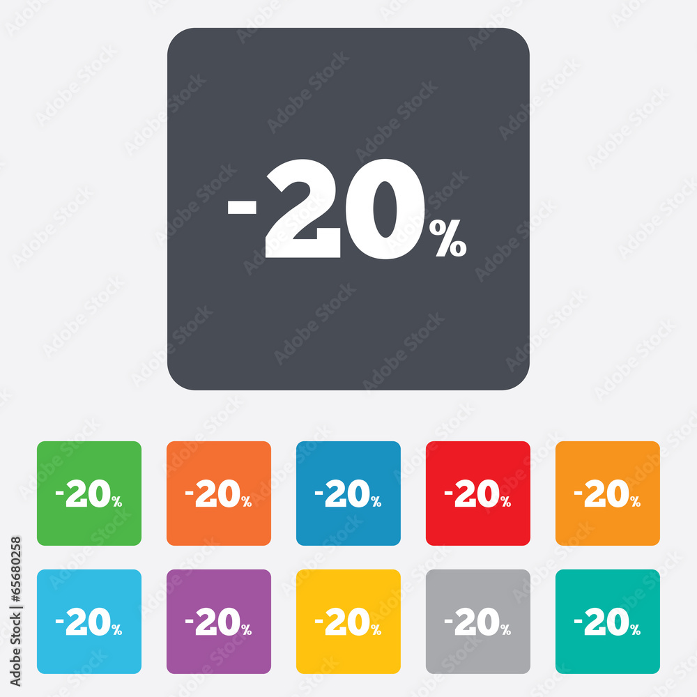 20 percent discount sign icon. Sale symbol. 20 percent discount sign icon. Sale symbol.