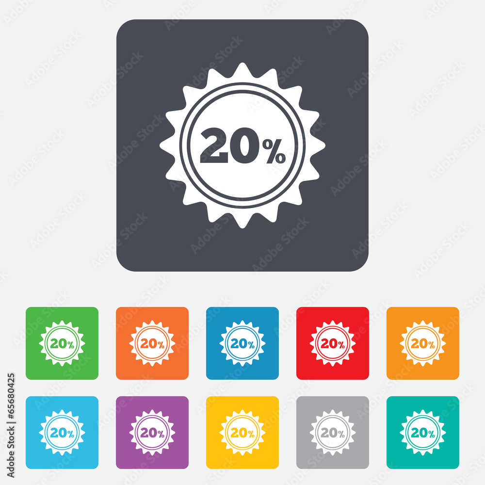 20 percent discount sign icon. Sale symbol. 20 percent discount sign icon. Sale symbol.
