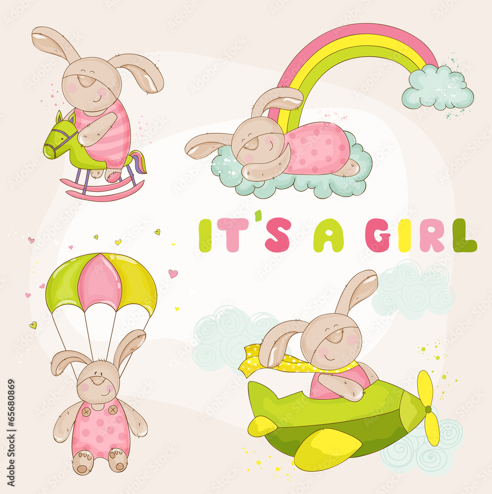 Baby Bunny Set - Baby Shower or Arrival Card - in vector Baby Bunny Set - Baby Shower or Arrival Card - in vector