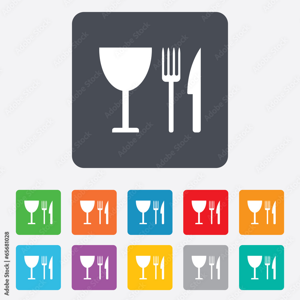 Eat sign icon. Knife, fork and wineglass. Eat sign icon. Knife, fork and wineglass.