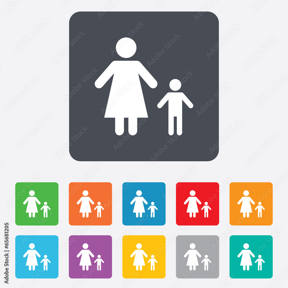 One-parent family with one child sign icon. One-parent family with one child sign icon.