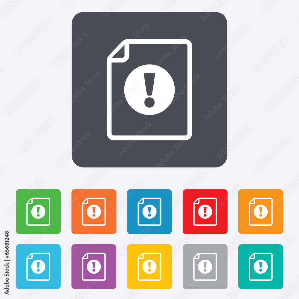 File attention sign icon. Exclamation mark. File attention sign icon. Exclamation mark.