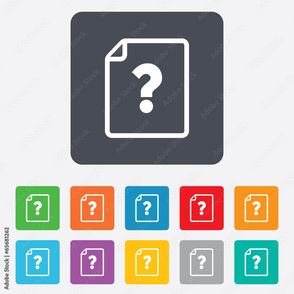 File document help icon. Question mark symbol. File document help icon. Question mark symbol.