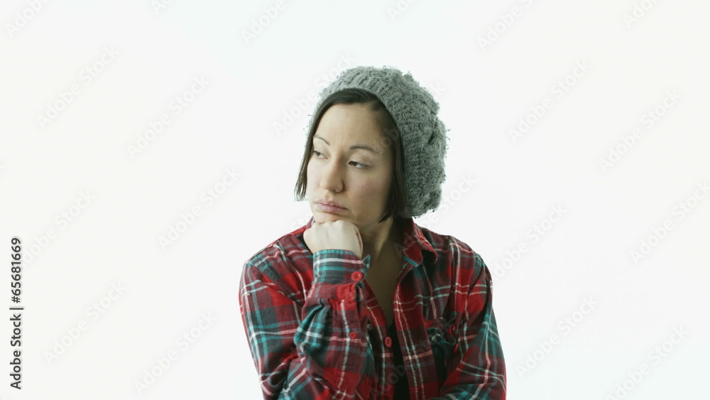 caucasian casual girl isolated on white thinking bored caucasian casual girl isolated on white thinking bored