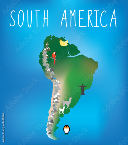 south america map for childrens using cartoons of animals and fa
