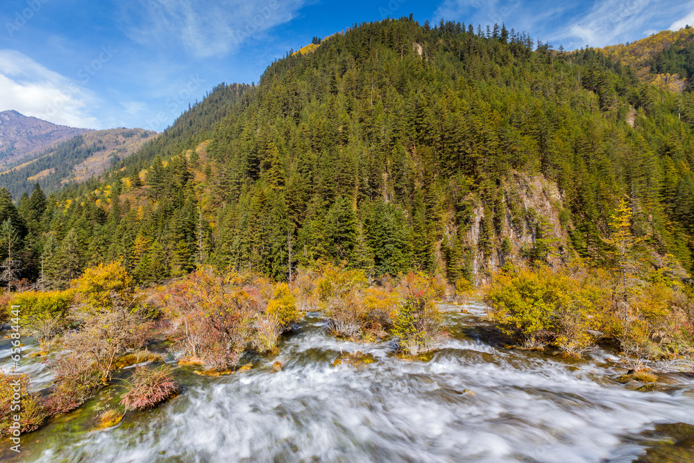 streams and fallings in Jiuzhaigou of China