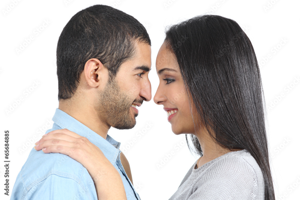 Profile of an arab couple looking each other Profile of an arab couple looking each other