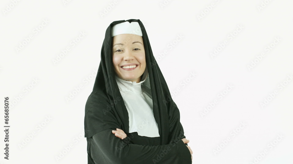 caucasian nun isolated on white smiling confident arms crossed caucasian nun isolated on white smiling confident arms crossed