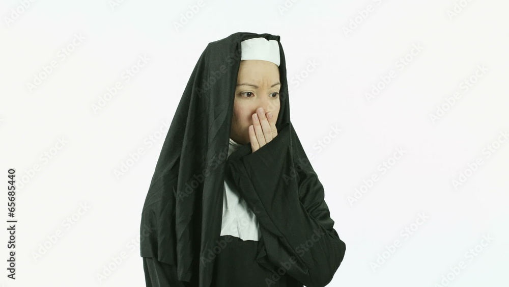 caucasian nun isolated on white worried scared caucasian nun isolated on white worried scared