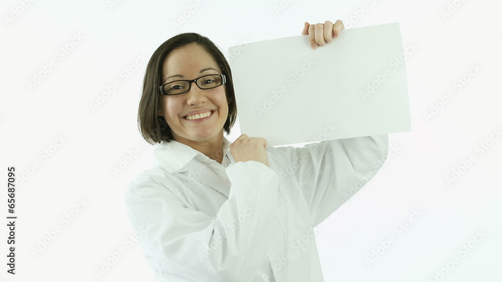 woman scientist with lab coat isolated on white smiling with woman scientist with lab coat isolated on white smiling with