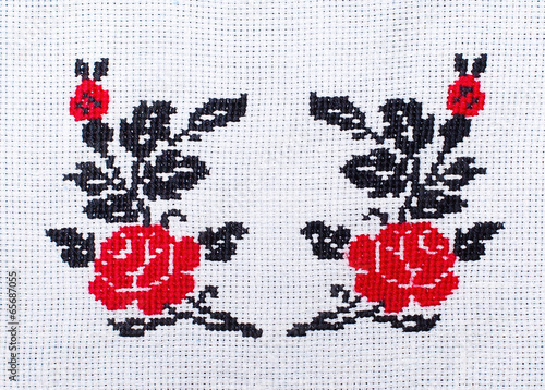 flowers roses embroidered cross-stitch pattern, ethnic ornament