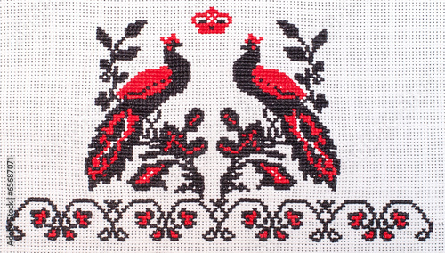 peacocks embroidered cross-stitch pattern, wedding towel, ethnic