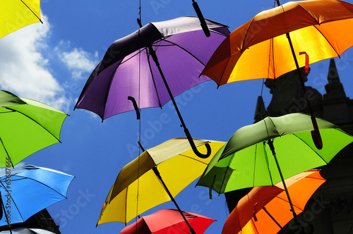 Sky decorated with colored umbrellas