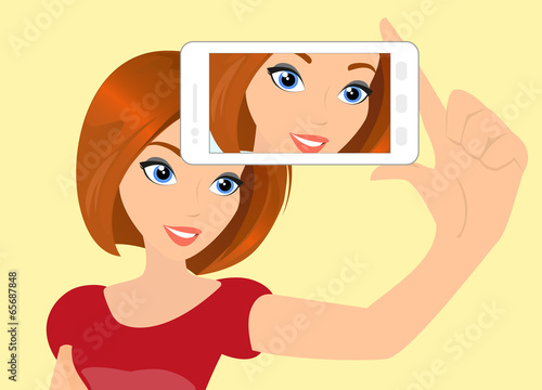 Redhair girl is taking selfie