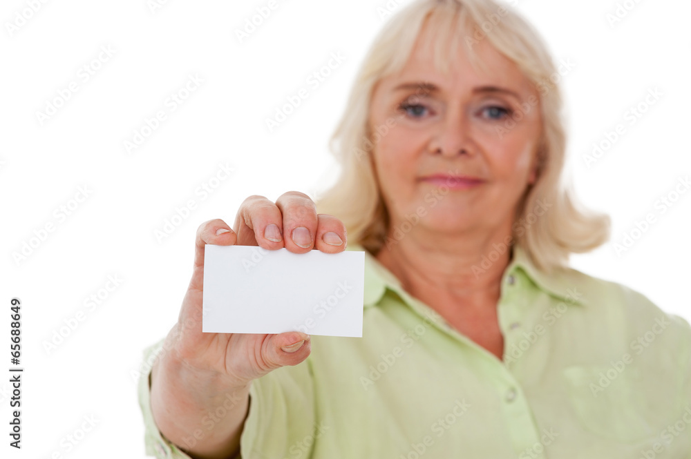 Copy space on her card. Copy space on her card.