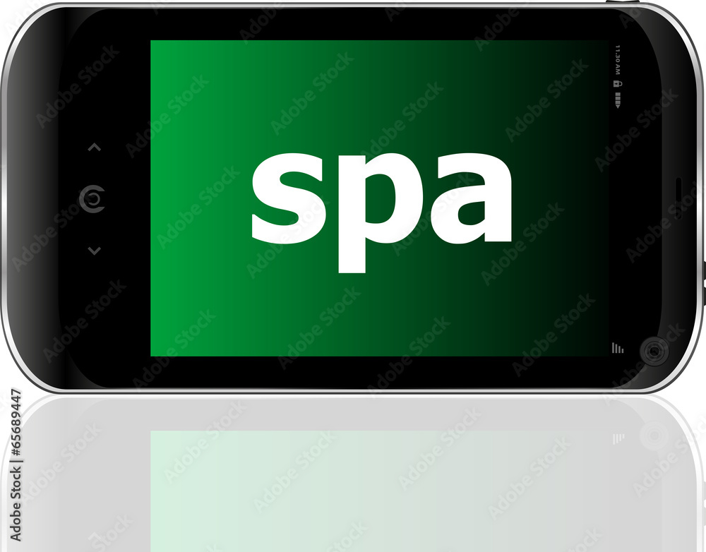 smartphone with word spa on display, business concept smartphone with word spa on display, business concept