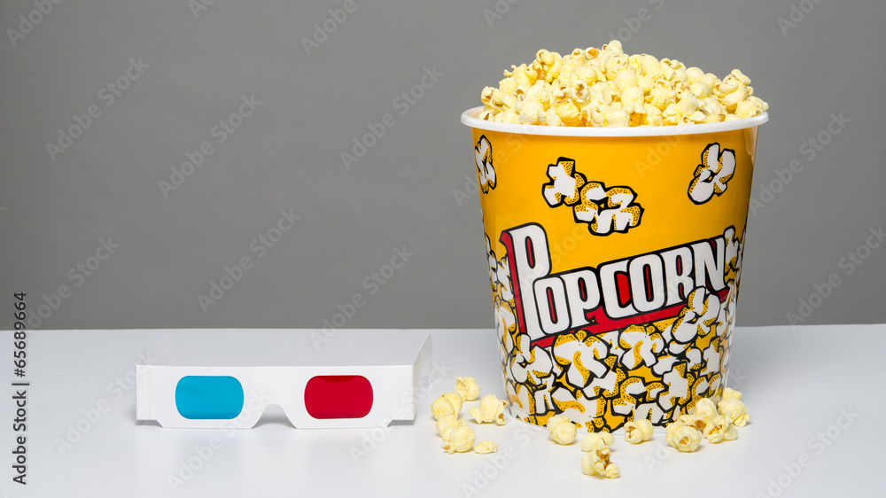 Naklejka premium Popcorn bucket and 3d glasses