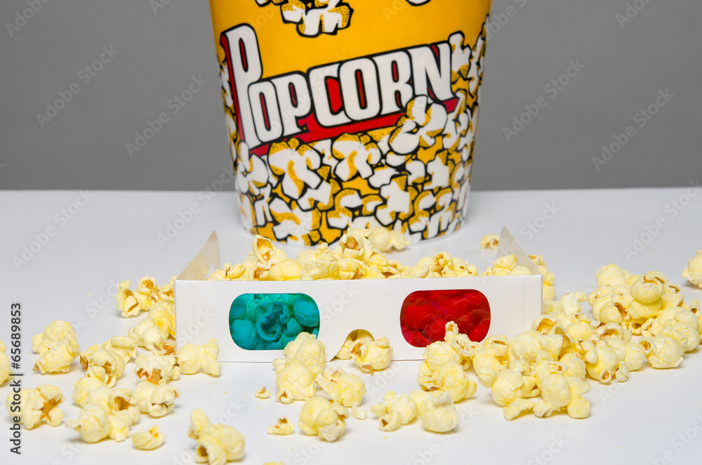 Naklejka premium Popcorn and 3d glasses