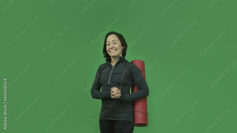 caucasian sporty girl isolated on green screen smiling with yoga caucasian sporty girl isolated on green screen smiling with yoga