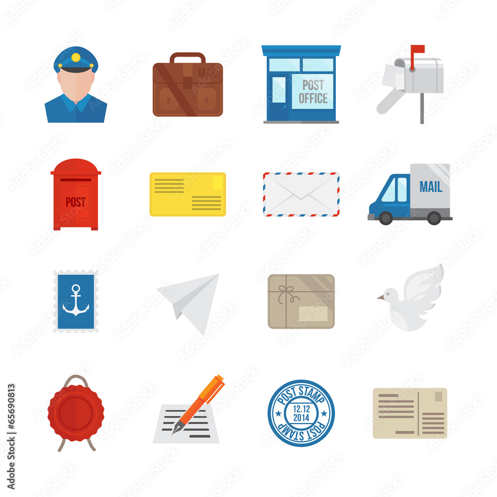 Post Service Icons Flat Post Service Icons Flat