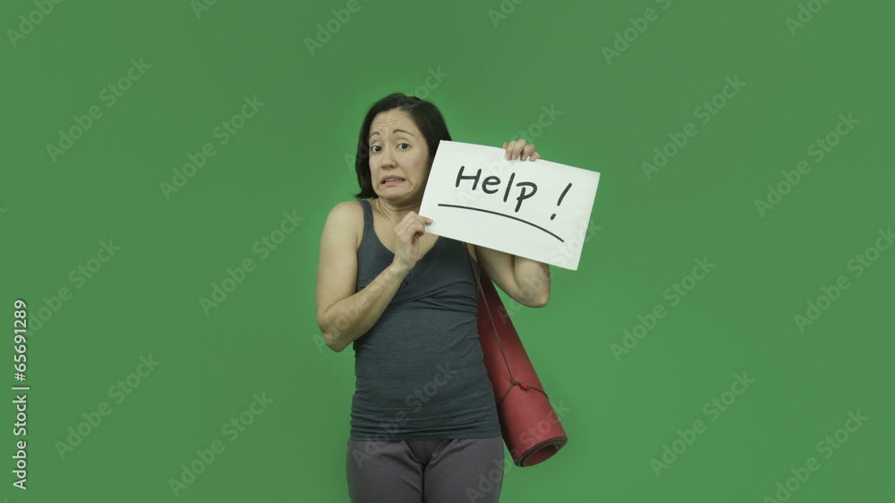 caucasian sporty girl with yoga mat isolated on green screen caucasian sporty girl with yoga mat isolated on green screen